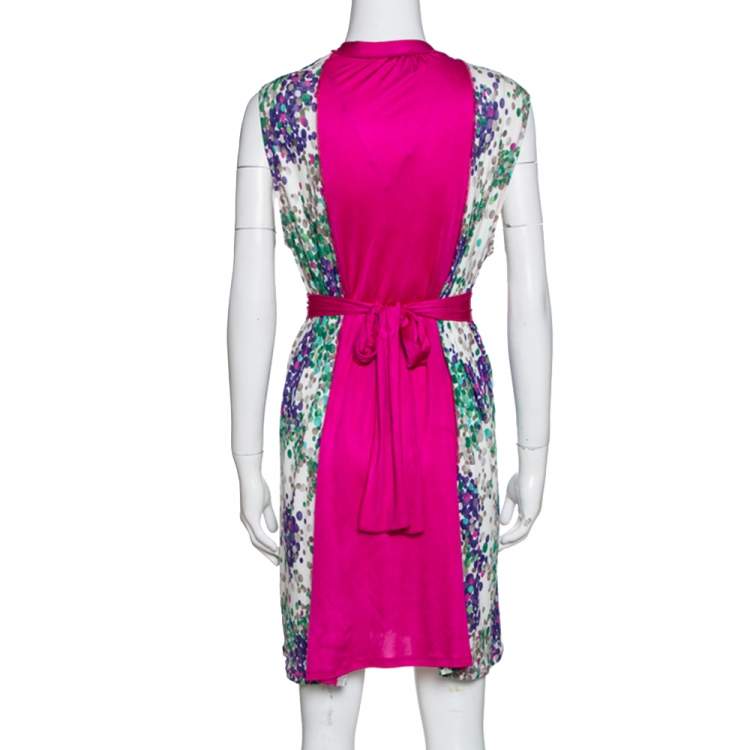 Pre Owned M Missoni Magenta Printed Jersey Tie Back Sleeveless Dress L
