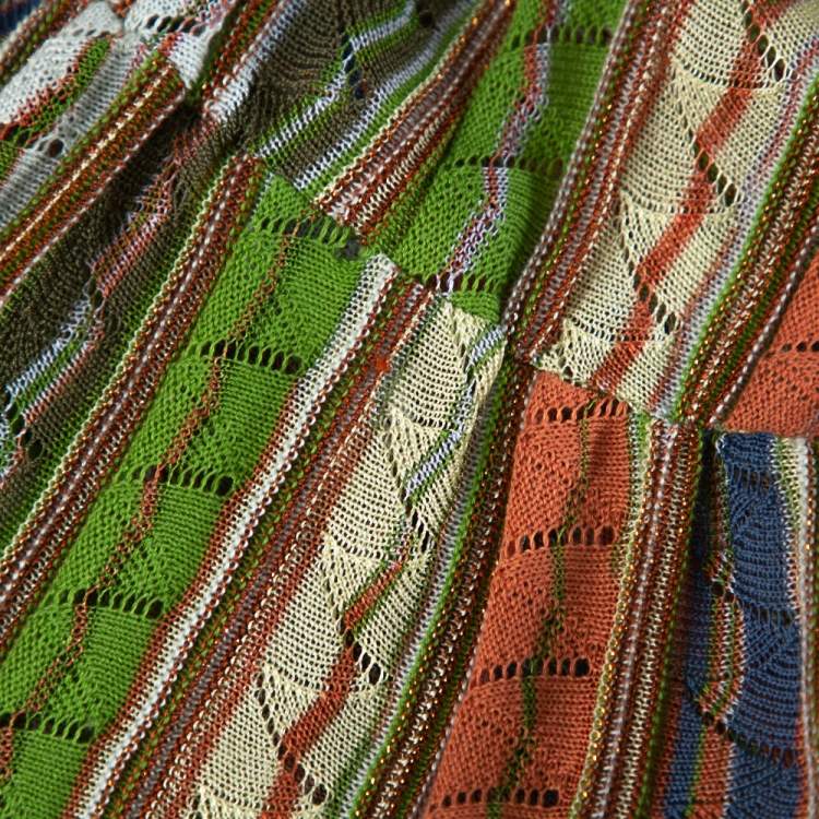 Pre Owned M Missoni Green Striped Pointelle Knit Ruffled Wrap Dress M