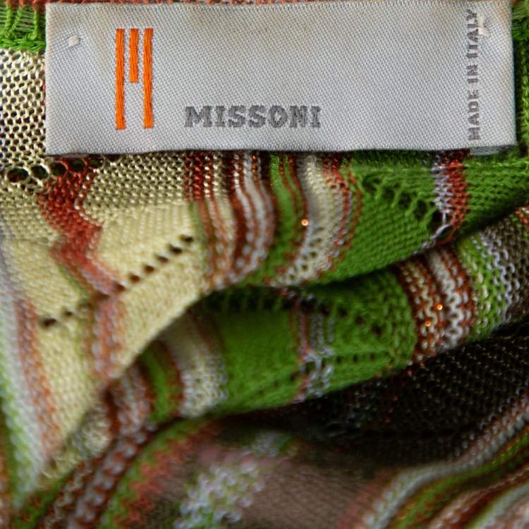 Pre Owned M Missoni Green Striped Pointelle Knit Ruffled Wrap Dress M
