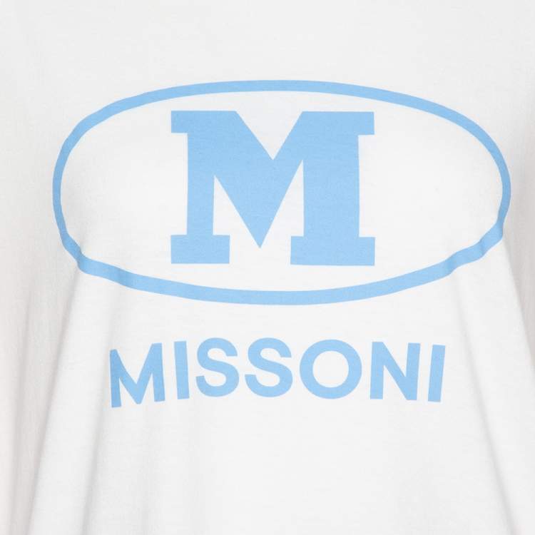 مملوكة مسبقًا M Missoni Off White Logo Print Cotton Crew Neck T-Shirt M