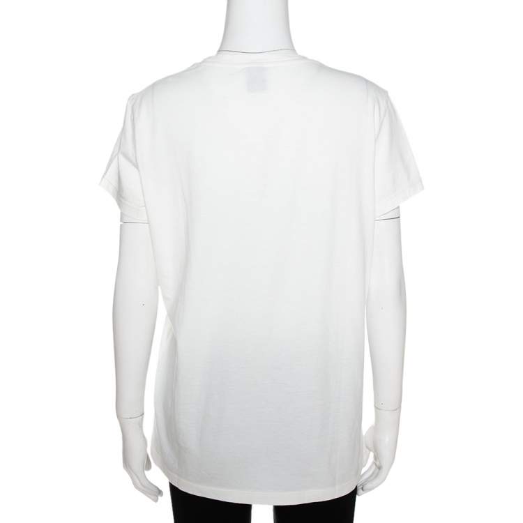 مملوكة مسبقًا M Missoni Off White Logo Print Cotton Crew Neck T-Shirt M