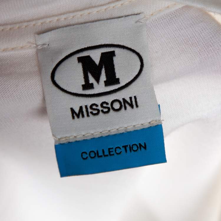 مملوكة مسبقًا M Missoni Off White Logo Print Cotton Crew Neck T-Shirt M