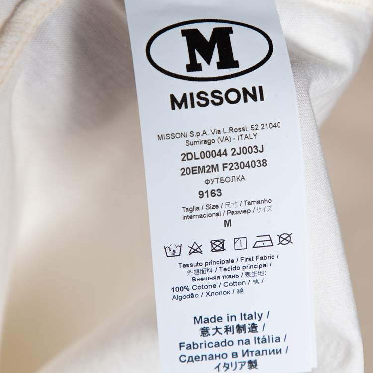 مملوكة مسبقًا M Missoni Off White Logo Print Cotton Crew Neck T-Shirt M
