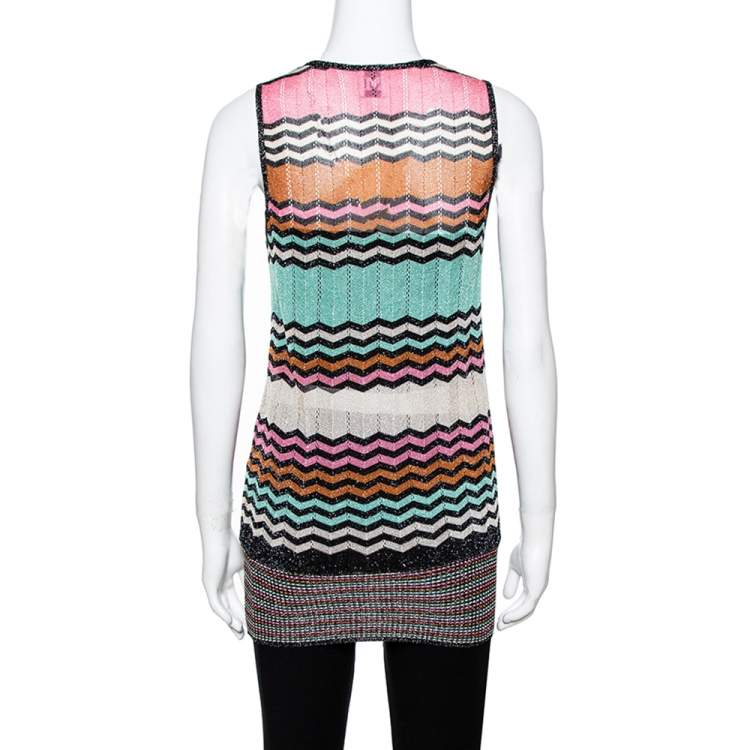 مملوكة مسبقًا M Missoni Multicolor Lurex Knit Chevron Striped Sleeveless Top M