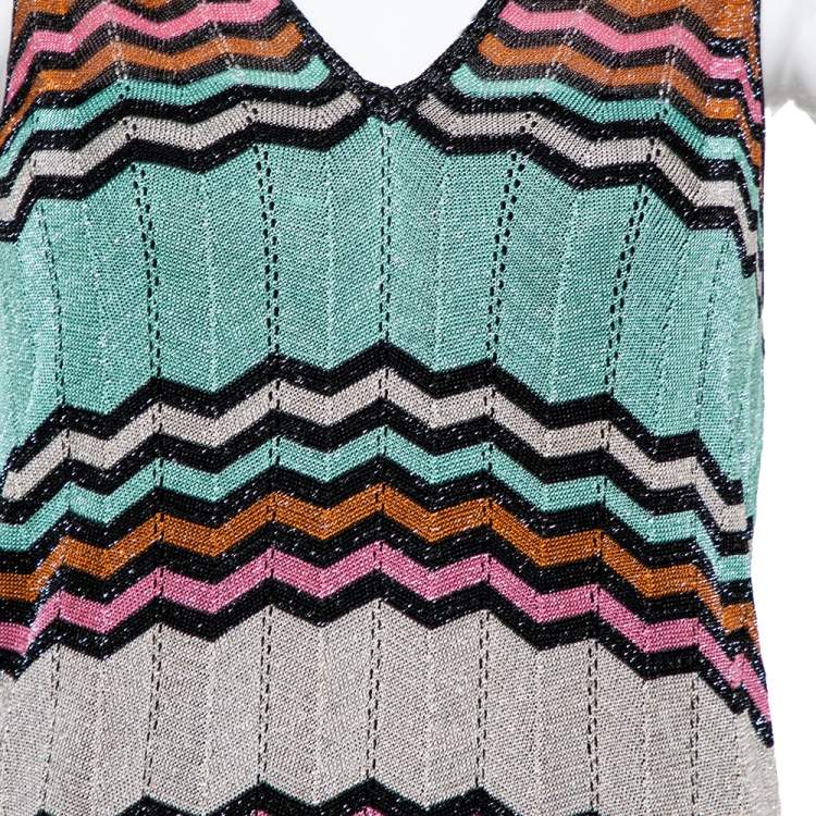 مملوكة مسبقًا M Missoni Multicolor Lurex Knit Chevron Striped Sleeveless Top M