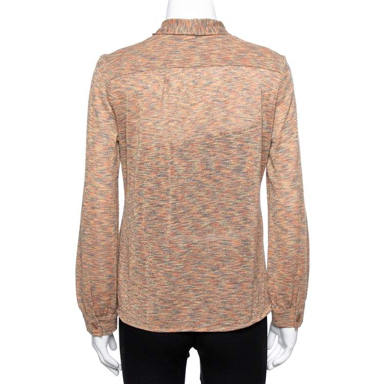مملوكة مسبقًا M Missoni Rust Orange Lurex Wool Knit Tie Neck Blouse L