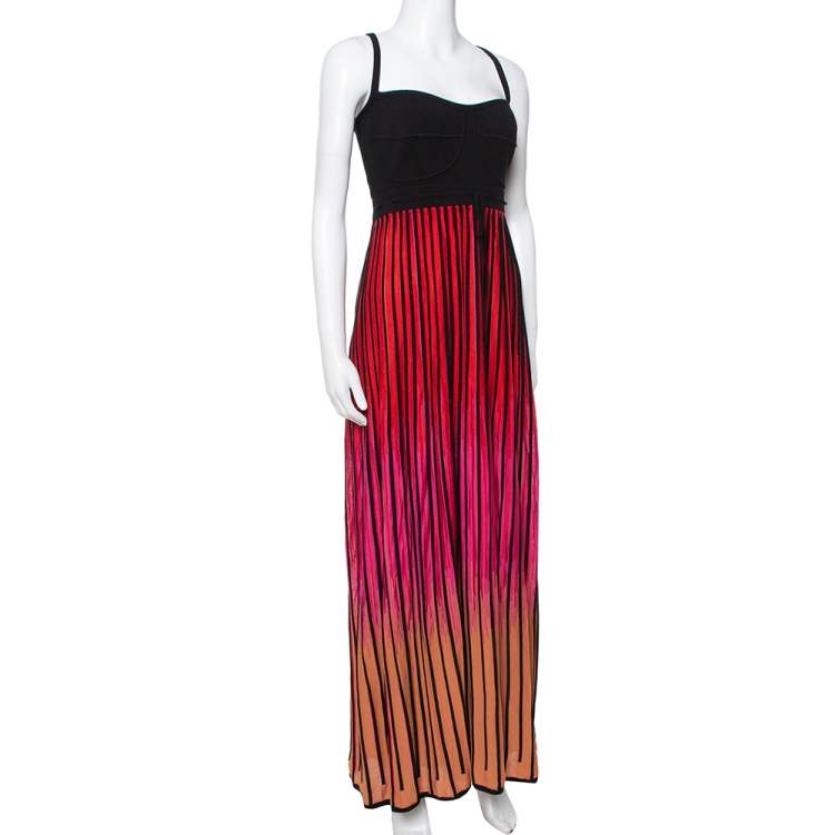 Pre Owned M Missoni Multicolor Striped Knit Back Cutout Tie Detail Sleeveless Dress L
