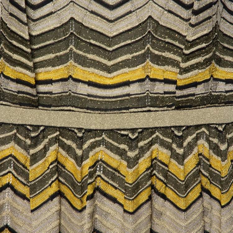 Pre Owned M Missoni Pale Yellow Lurex Chevron Knit Sleeveless Dress M