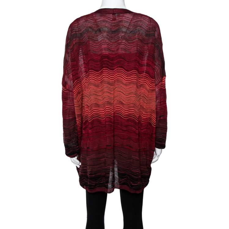 مملوكة مسبقًا M Missoni Red Wavy Textured Knit Button Front Cardigan M