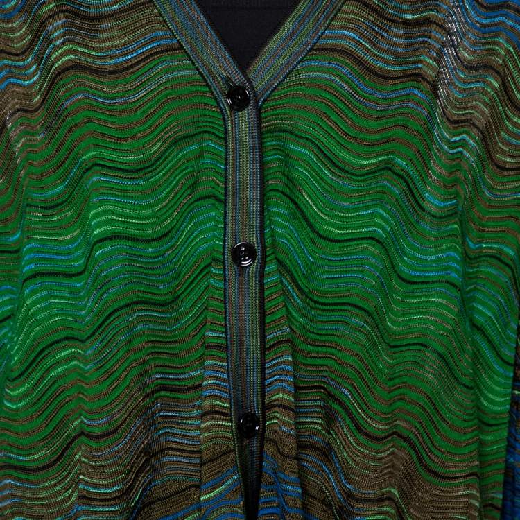 مملوكة مسبقًا M Missoni Blue Wavy Textured Knit Button Front Cardigan M