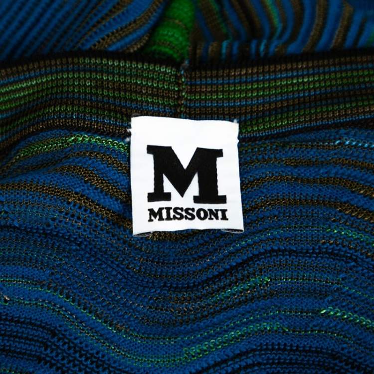 مملوكة مسبقًا M Missoni Blue Wavy Textured Knit Button Front Cardigan M