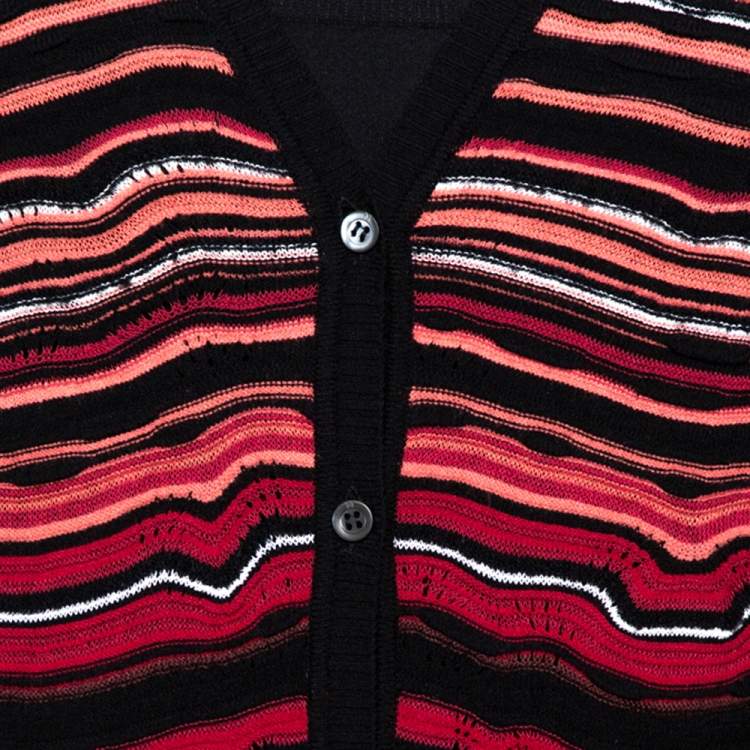 مملوكة مسبقًا M Missoni Red Wavy Textured Knit Button Front Cardigan L