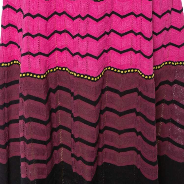 Pre Owned M Missoni Pink Zig Zag Knit A-Line Skirt L