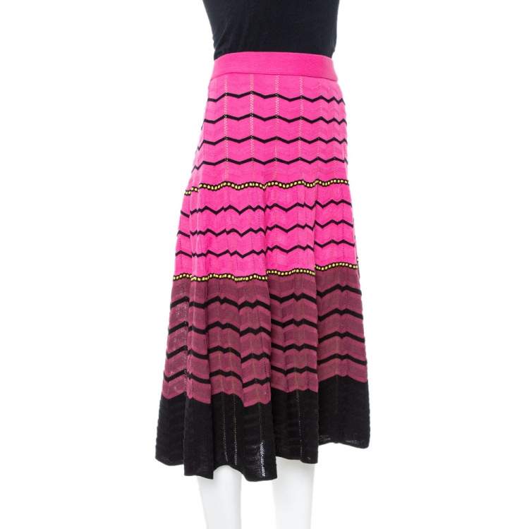 Pre Owned M Missoni Pink Zig Zag Knit A-Line Skirt L