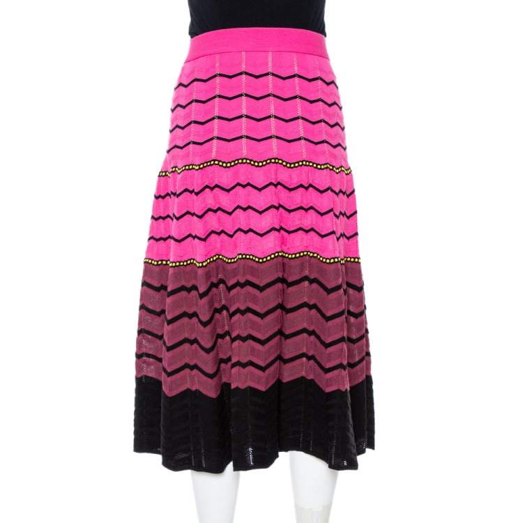 Pre Owned M Missoni Pink Zig Zag Knit A-Line Skirt L