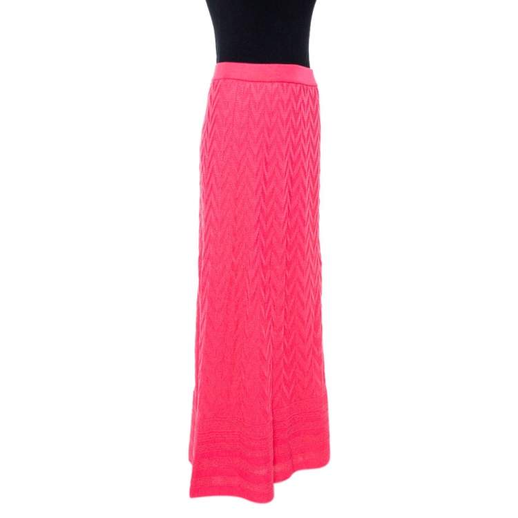 Pre Owned M Missoni Pink Zig Zag Knit Maxi Skirt M