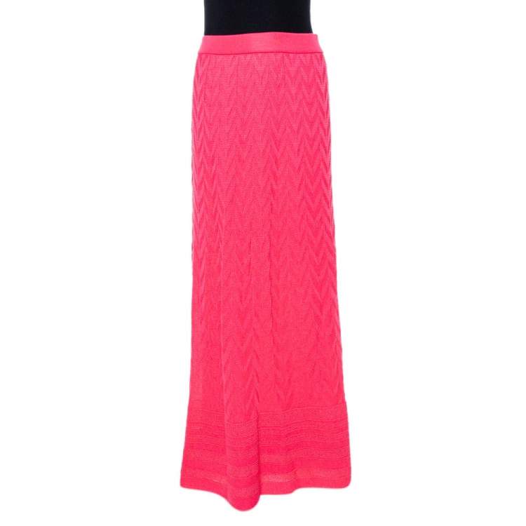 Pre Owned M Missoni Pink Zig Zag Knit Maxi Skirt M