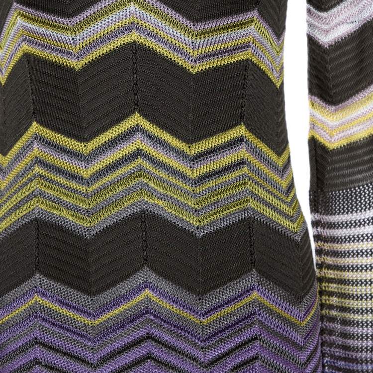 Pre Owned M Missoni Grey & Purple Chevron Crochet Knit Long Sleeve Dress S