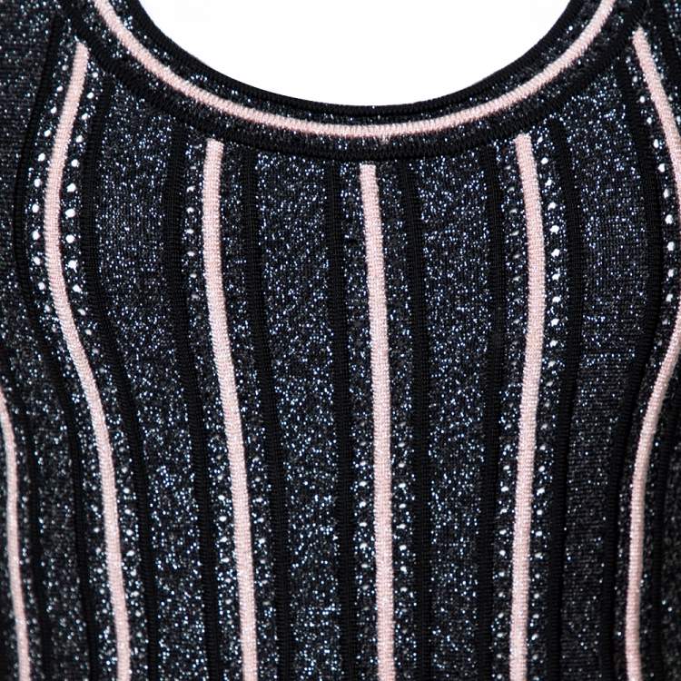 مملوكة مسبقًا M Missoni Black Lurex Ribbed Knit Peplum Top S