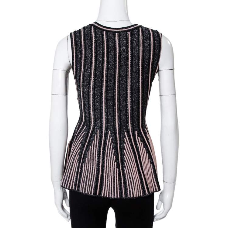 مملوكة مسبقًا M Missoni Black Lurex Ribbed Knit Peplum Top S