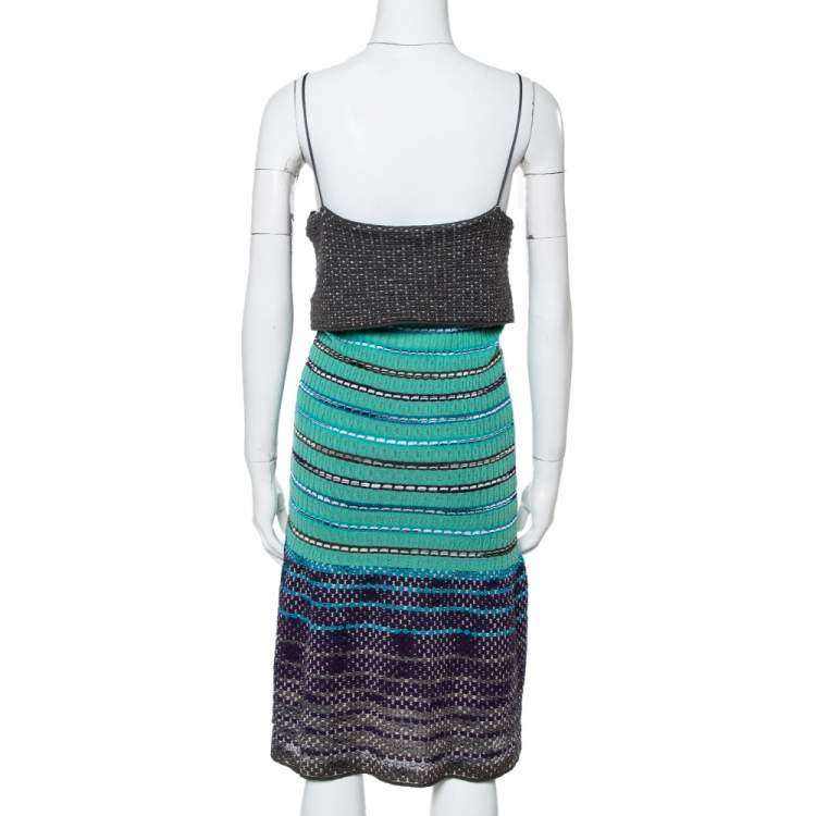 Pre Owned M Missoni Green Textured Merino Wool Knit Noodle Strap Dress M