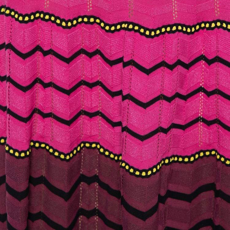 Pre Owned M Missoni Pink Zig Zag Knit Midi Skirt S