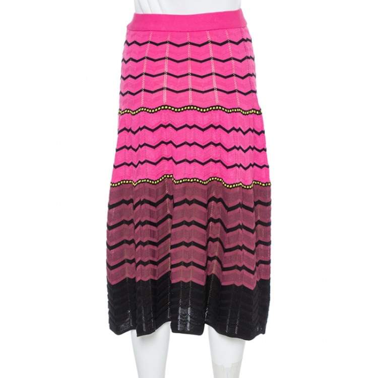 Pre Owned M Missoni Pink Zig Zag Knit Midi Skirt S