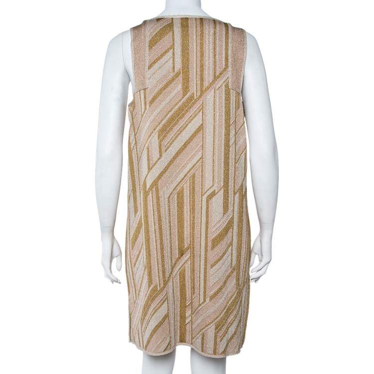 Pre Owned M Missoni Metallic  Zig Zag Pattern Knit Sleeveless Midi Dress L