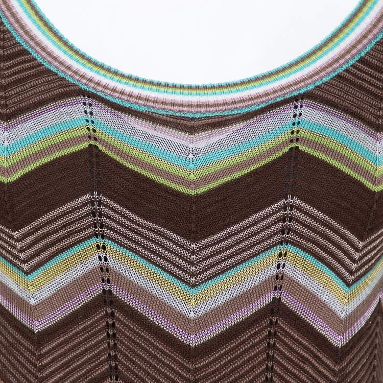 Pre Owned M Missoni Multicolor Cotton Knit Scoop Neck Skater Dress M