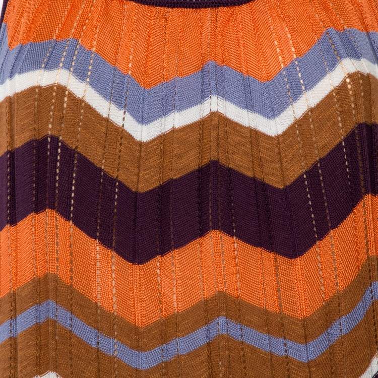 Pre Owned M Missoni Multicolor Zig Zag Pattern Perforated Knit Sleeveless Dress L