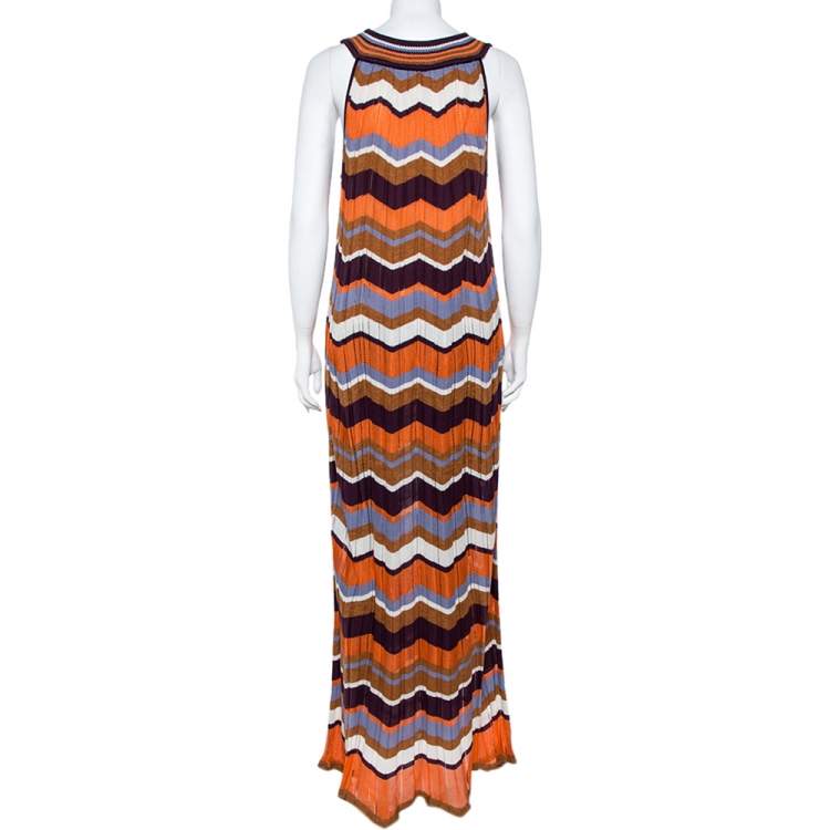 Pre Owned M Missoni Multicolor Zig Zag Pattern Perforated Knit Sleeveless Dress L