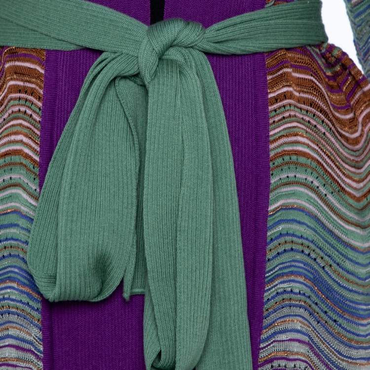 Pre Owned M Missoni Purple Wool Blend Pointelle Knit Belted Cardigan M