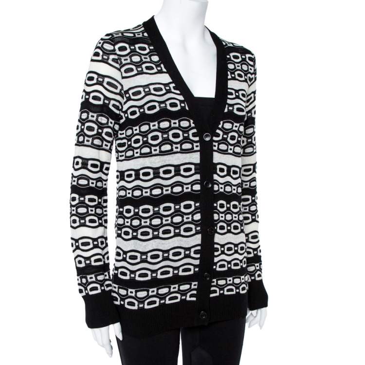 Pre Owned M Missoni Monochrome Oblong Knit Button Front Cardigan M