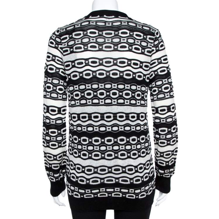 Pre Owned M Missoni Monochrome Oblong Knit Button Front Cardigan M