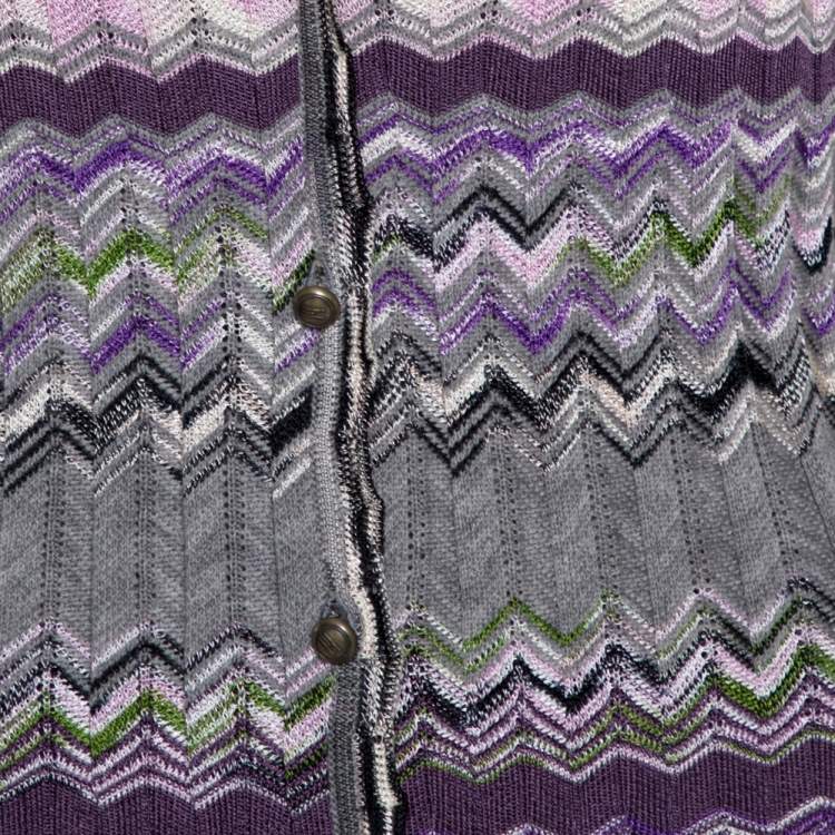 مملوكة مسبقًا M Missoni Purple Chevron Knit Tie Up Top and Cardigan Set L
