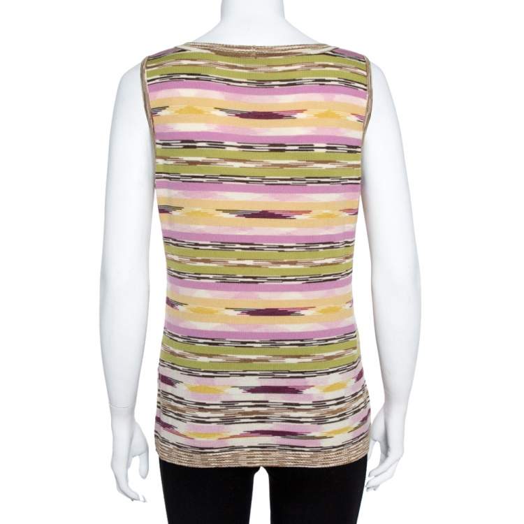 Pre Owned M Missoni Multicolor Wool Stripe Knit Tank Top and Cardigan Set L