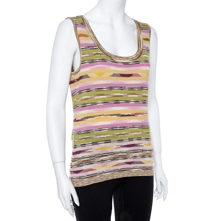 Pre Owned M Missoni Multicolor Wool Stripe Knit Tank Top and Cardigan Set L