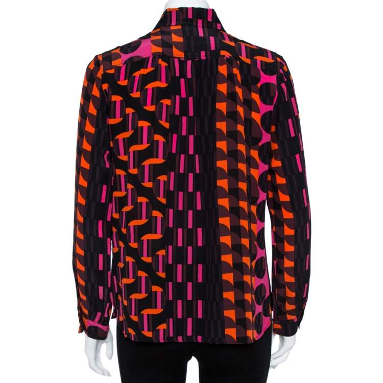 مملوكة مسبقًا M Missoni Multicolor Geo Print Crepe de chine Silk Shirt L