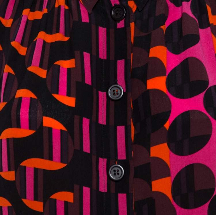 مملوكة مسبقًا M Missoni Multicolor Geo Print Crepe de chine Silk Shirt L