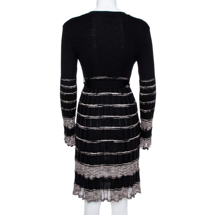 Pre Owned M Missoni Black Patterned Knit Wool Belted Dress M