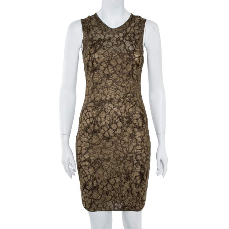 Pre Owned M Missoni Gold Lurex Knit Cardigan & Midi Dress Set S 