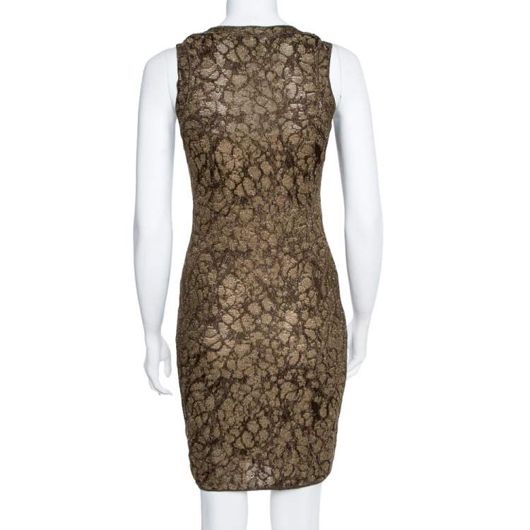 Pre Owned M Missoni Gold Lurex Knit Cardigan & Midi Dress Set S 