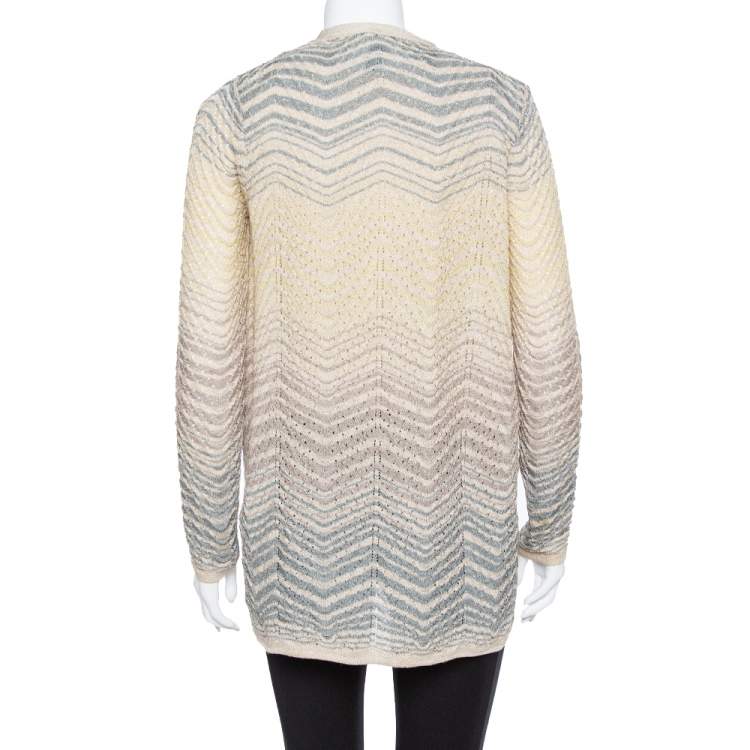 Pre Owned M Missoni Gold Lurex Knit Top & Open Front Cardigan Set S