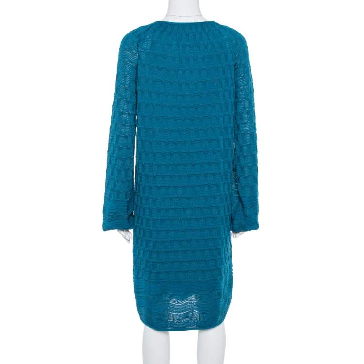 Pre Owned M Missoni Teal Wool Knit Midi Dress L