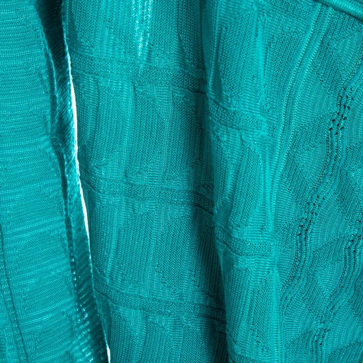 Pre Owned M Missoni Aqua Green Knit Waterfall Collar Open Front Cardigan S