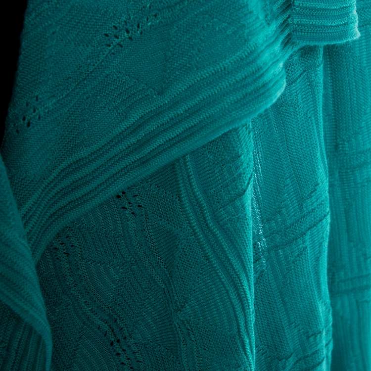 Pre Owned M Missoni Aqua Green Knit Waterfall Collar Open Front Cardigan S