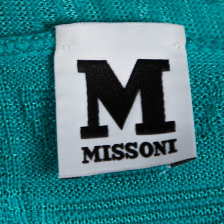 Pre Owned M Missoni Aqua Green Knit Waterfall Collar Open Front Cardigan S
