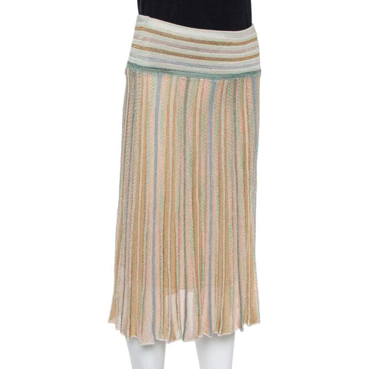Pre Owned M Missoni Beige Lurex Knit Flared Skirt S
