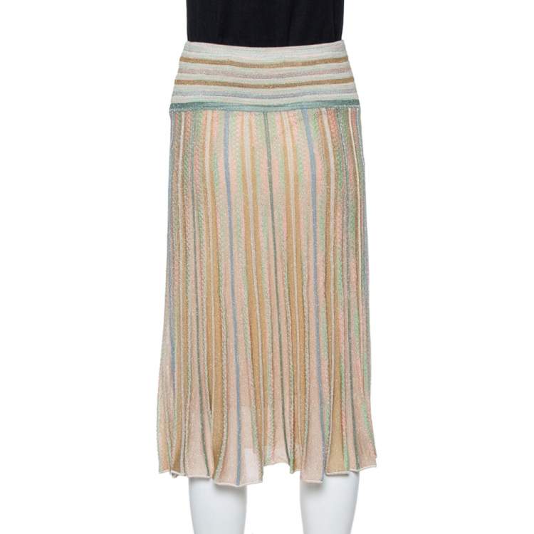 Pre Owned M Missoni Beige Lurex Knit Flared Skirt S