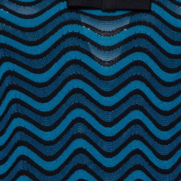 Pre Owned M Missoni Blue Wave Knit Bow Detail Short Dress M